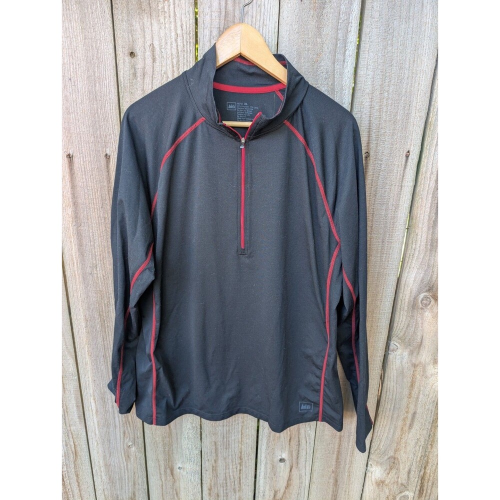REI 1/2 Half Zip Base Layer XL Black Polyester Lycra Hiking 2013